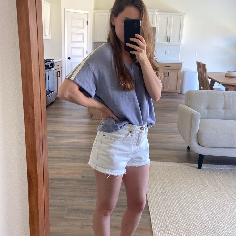 NWT Madewell Light purple racing stripe sleeve shirt 👚💜